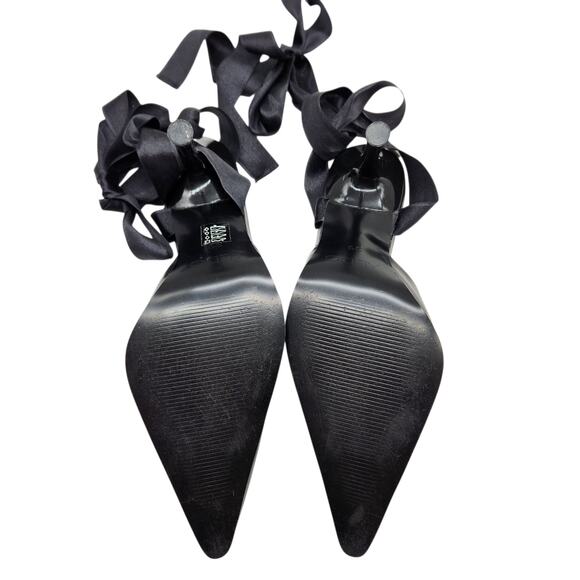 ALDO Black Satin Ribbon-Tie Heels – Size 39 (US 8.5) - Pointed Toe Y2K Chic - Picture 6 of 11